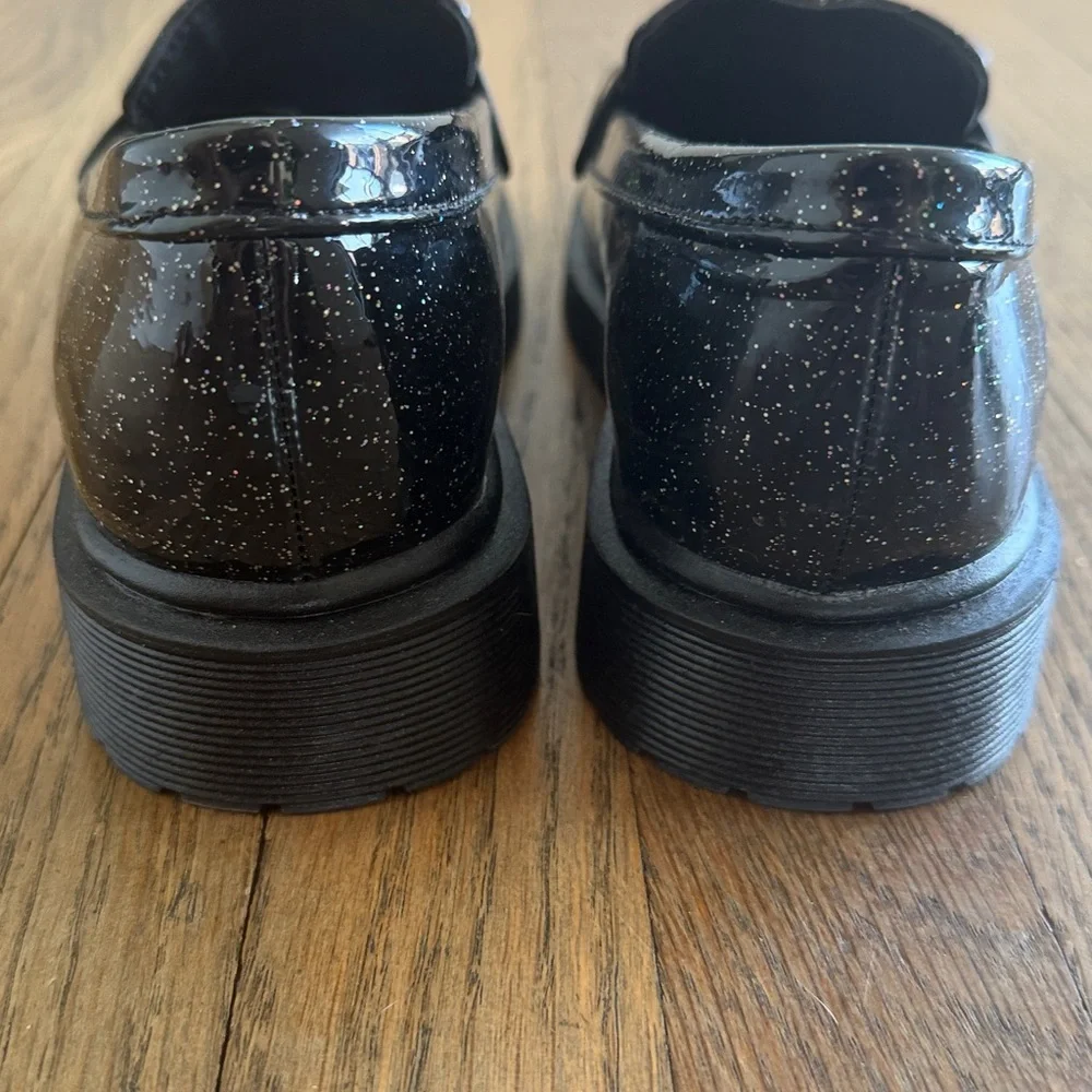 art class Black Glitter Penny Loafers for Kids - Sparkle Finish size 3